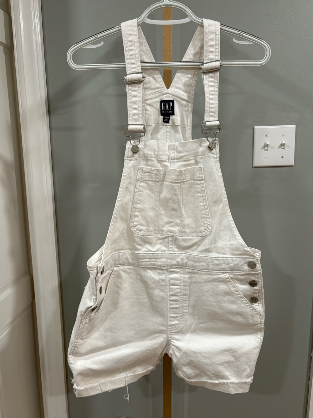 GAP White Denim Short Overalls Romper